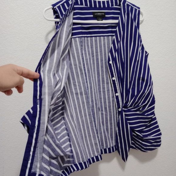 Liz Claiborne Career Women's Sleeveless Striped Tie Front Top Blouse size Large - Picture 4 of 7